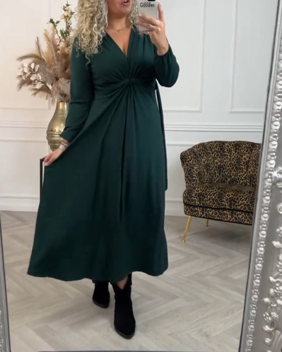 Sexig enfärgad klänning med lång ärm