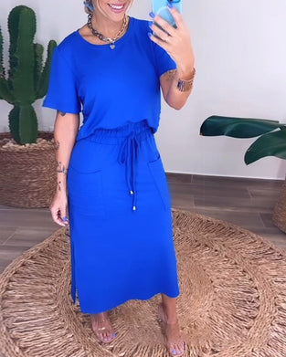 Kortärmad enfärgad casual tvådelad kostym