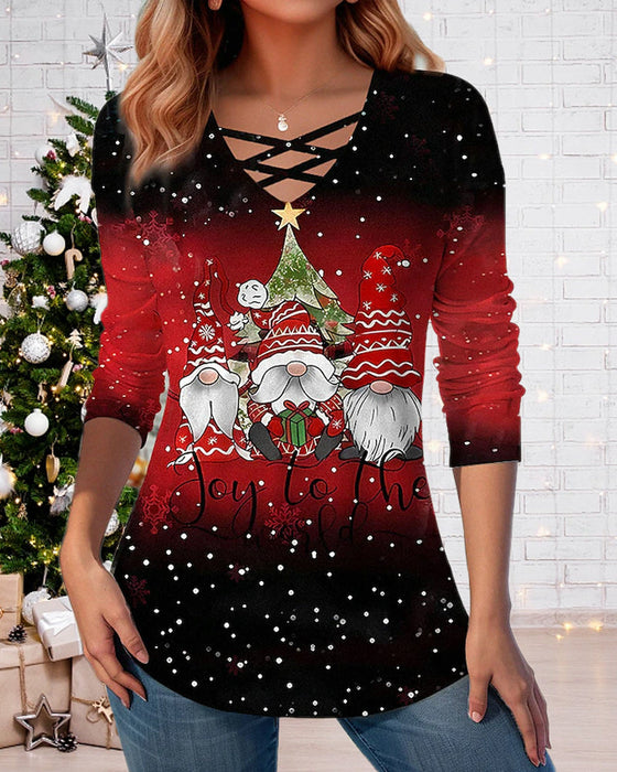 T-shirt med V-ringning och julgrafik