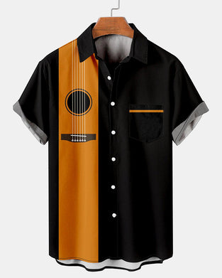 Musikaliskt gitarrtryck hawaiiansk skjorta för män