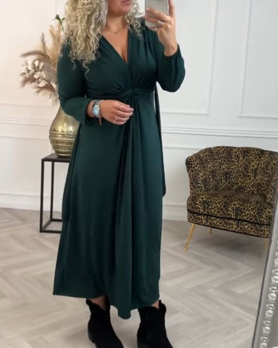 Sexig enfärgad klänning med lång ärm