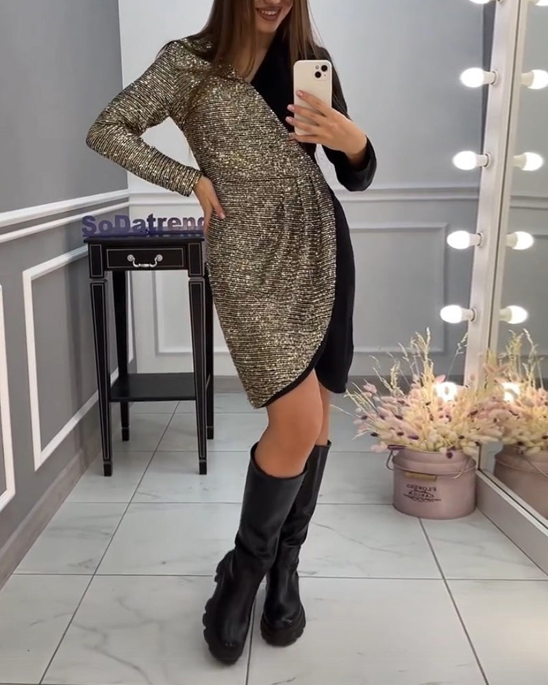 Klänning med dubbla patchwork och paljetter