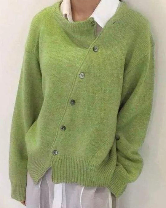 Lös Rund Hals Tröja Med Knappar