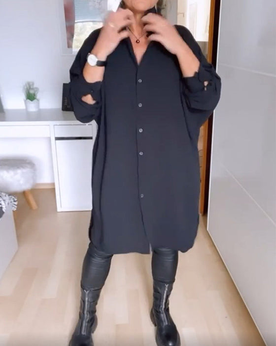 Enfärgad Avslappnad skjortklänning med knappar