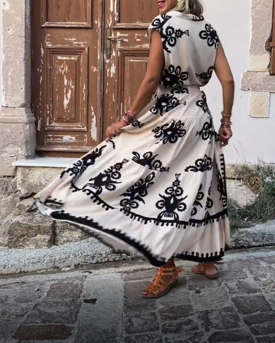 Tryckt elegant svängklänning