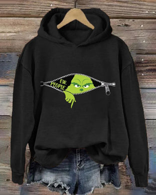 Enfärgad luvtröja med lång ärm