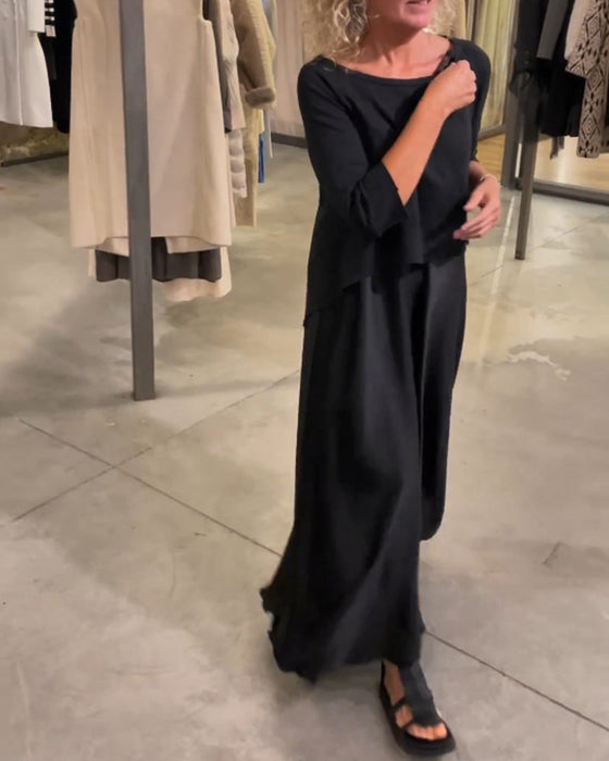 Enfärgad hängselklänning i två delar