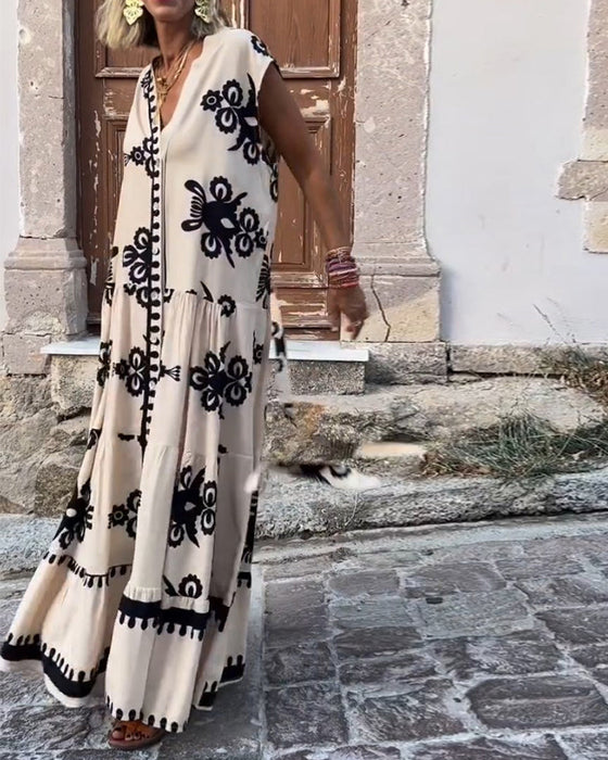 Tryckt elegant svängklänning
