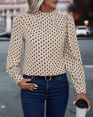 Blus med vintagestil och tryck
