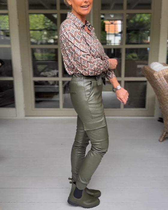 Vintage V-ringad Casual blus