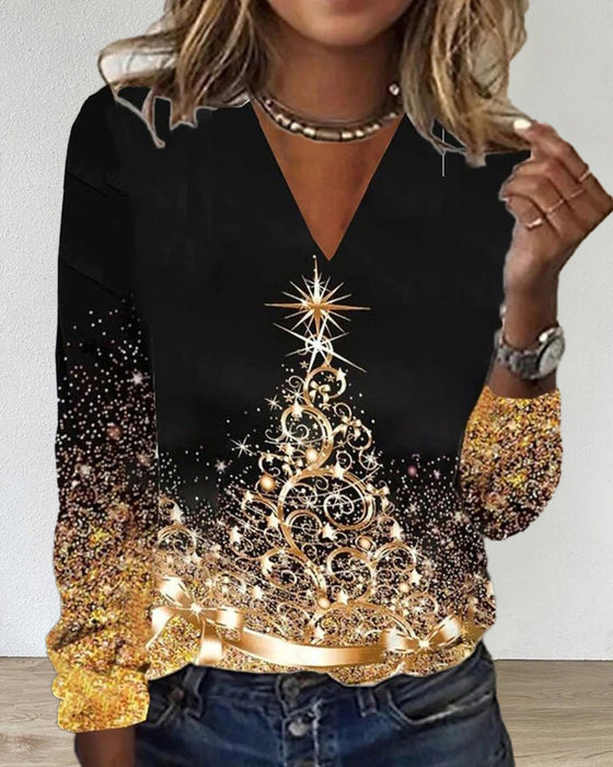 T-shirt med V-ringning och julgrafik