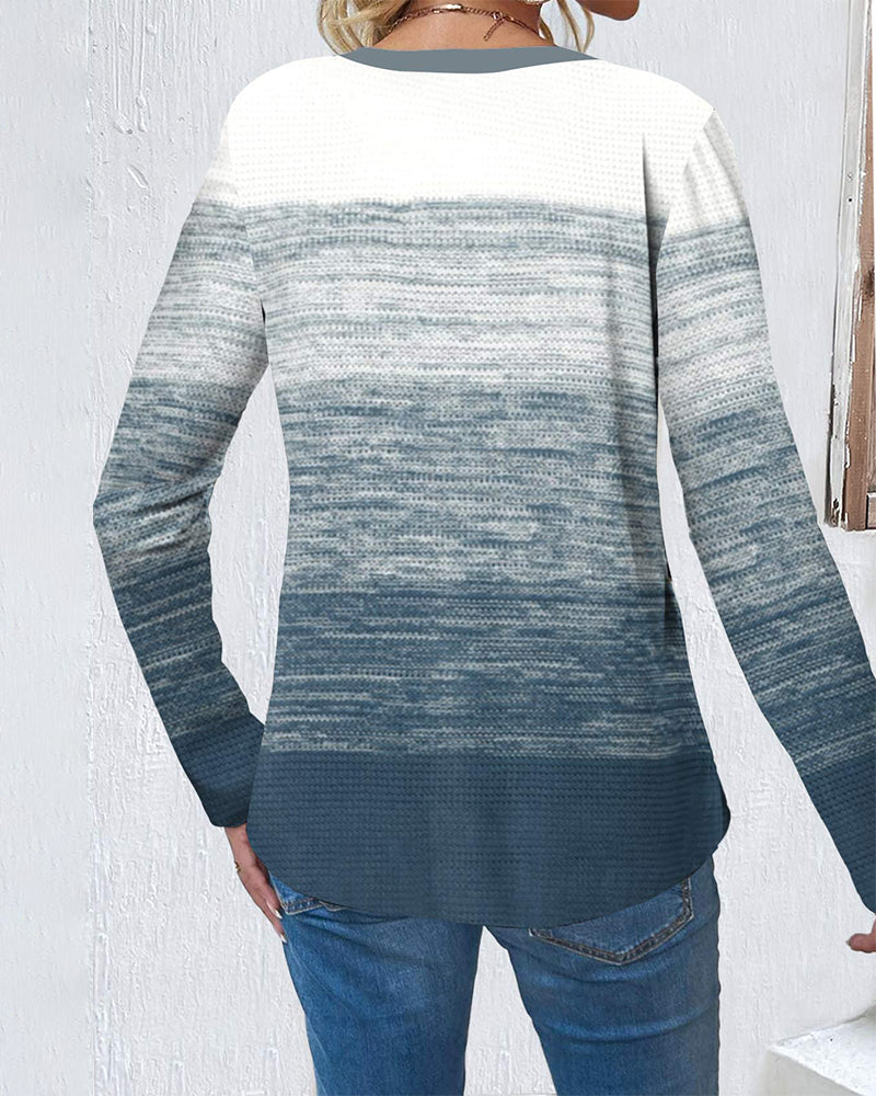 Långärmad färgblocks topp med knappar