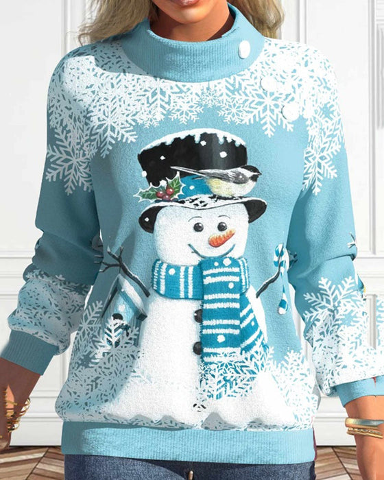 Sweatshirt med snögubbetryck och ståkrage